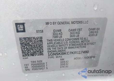 2019 Chevrolet Tahoe Lt from USA, damaged, VIN 1GNSKBKC7KR117490